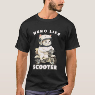 Camiseta gato gato blanco ilustración moto scooter biciclet