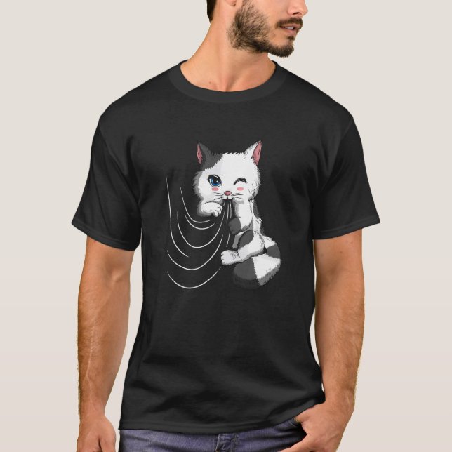 Camiseta Gato Gato Cuadros Con Duvet Juega Con Cortina (Anverso)