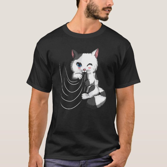 Camiseta Gato Gato Cuadros Con Duvet Juega Con Cortina (Anverso)