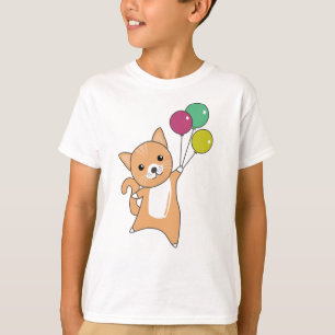 Camiseta Gato Gato Gatito Globos Dulces Animales Naranja Ro