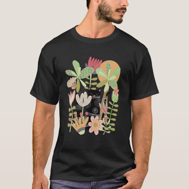 Camiseta Gato Gato Gatito Negro En La Selva Flores Gardeni (Anverso)