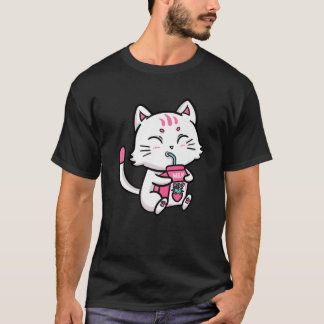 Camiseta Gato Gato Gato Blanco Gatito Beber fresa Mamáes de