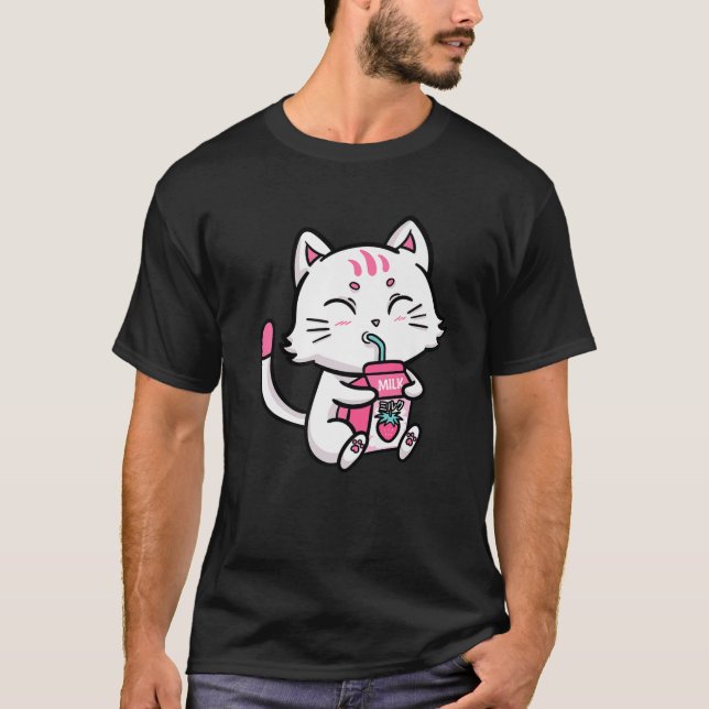 Camiseta Gato Gato Gato Blanco Gatito Beber fresa Mamáes de (Anverso)