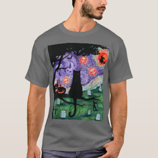 Camiseta Gato, gato nocturno asustado, Van Gogh, Halloween
