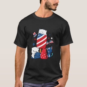 Camiseta Gato Gatos Rojo Blanco Y Azul 4 De Julio Paleta