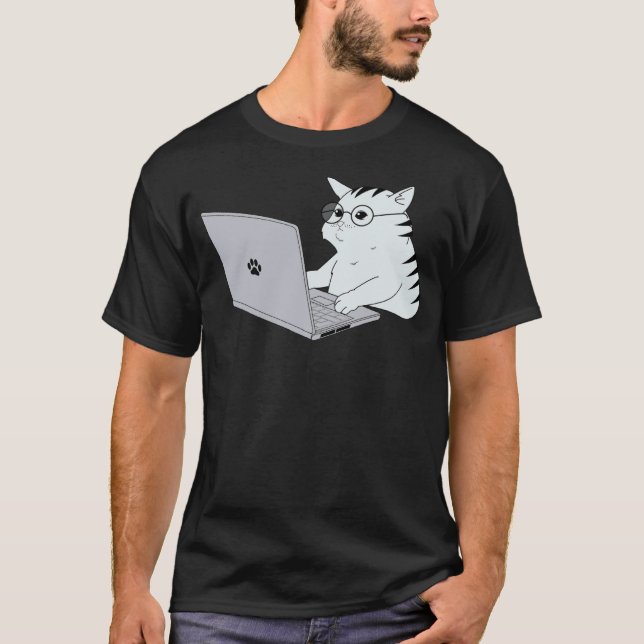Camiseta Gato geek trabajando desde casa (Anverso)