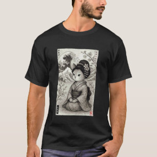 Camiseta Gato Geisha Adorable Ola Japonesa Kanagawa Ukiyo-e