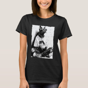Camiseta Gato genial Anime Gato hipster comiendo Ramen Gato