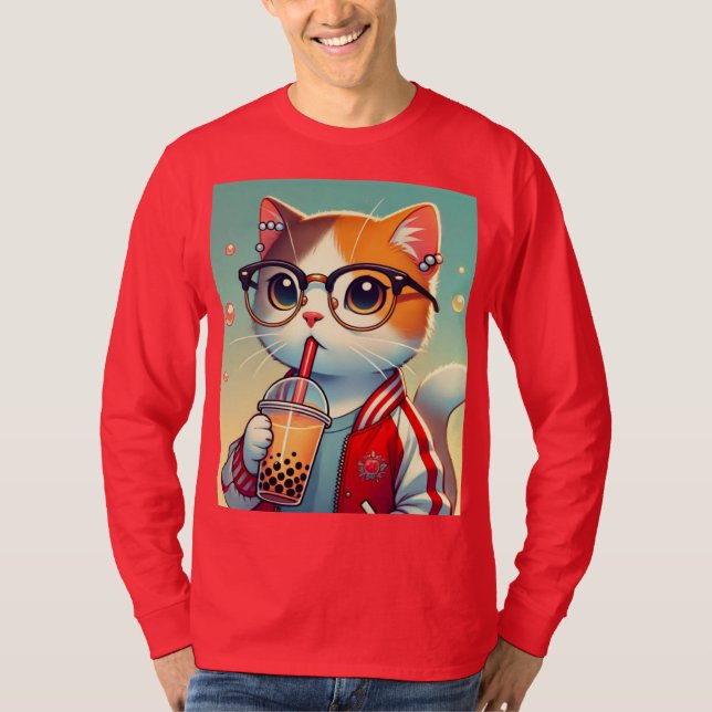 Camiseta Gato genial bebiendo boba (Anverso)