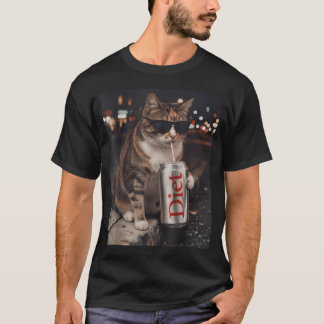 Camiseta Gato Genial Bebiendo Refresco Dietético Meme Diver