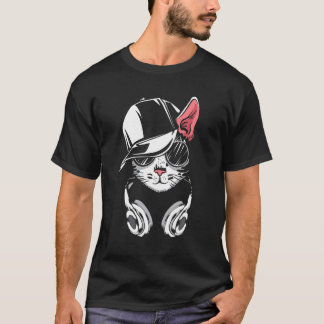Camiseta Gato Genial Con Gafas De Sol Auriculares Y Una Gor