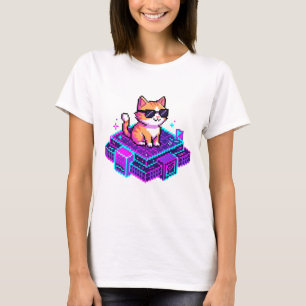 Camiseta Gato genial con gafas de sol de arte pixel adorabl