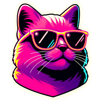 Camiseta Gato Genial con Gafas de Sol en Rosa Neón y Amaril