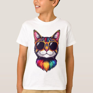 Camiseta Gato genial con gafas de sol Hippie Gatito multico