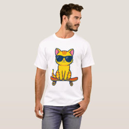 Camiseta Gato genial de monopatín con gafas de sol Cartoon 