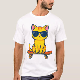 Camiseta Gato genial de monopatín con gafas de sol Cartoon