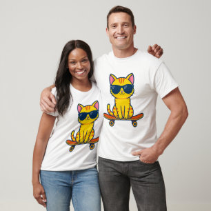 Camiseta Gato genial de monopatín con gafas de sol Cartoon