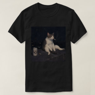 Camiseta Gato genial fumando con lata de cerveza vista de l