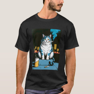 Camiseta Gato genial meme fumando cigarrillo y humor de cer
