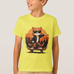 Camiseta Gato genial montando monopatín