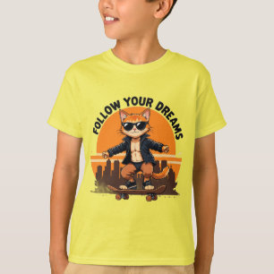 Camiseta Gato genial montando monopatín
