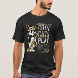 Camiseta Gato genial saxofonista de jazz con traje retro y