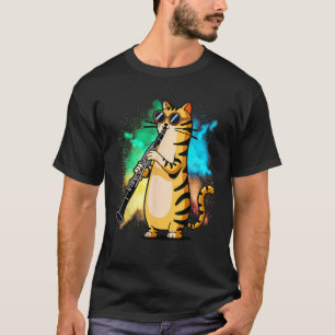 Camiseta Gato genial tocando el clarinete Diseño hippy hips