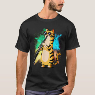 Camiseta Gato genial tocando el clarinete Diseño hippy hips