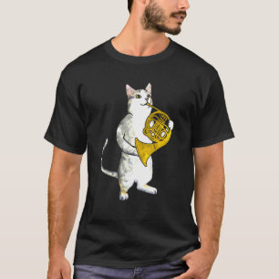 Camiseta Gato genial tocando música de trompa francesa músi