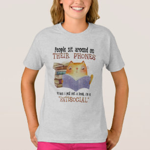 Camiseta Gato: Gente sentada en su teléfono