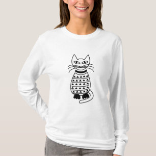 Camiseta Gato geométrico blanco y negro