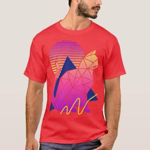 Camiseta Gato geométrico vintage 80 con atardecer