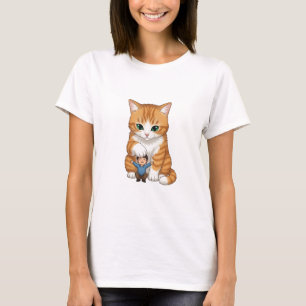Camiseta Gato Gigante Naranja Atigrado Acariciando Suavemen