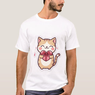 Camiseta Gato Ginger Kawaii Adorable Sosteniendo Caja de Re