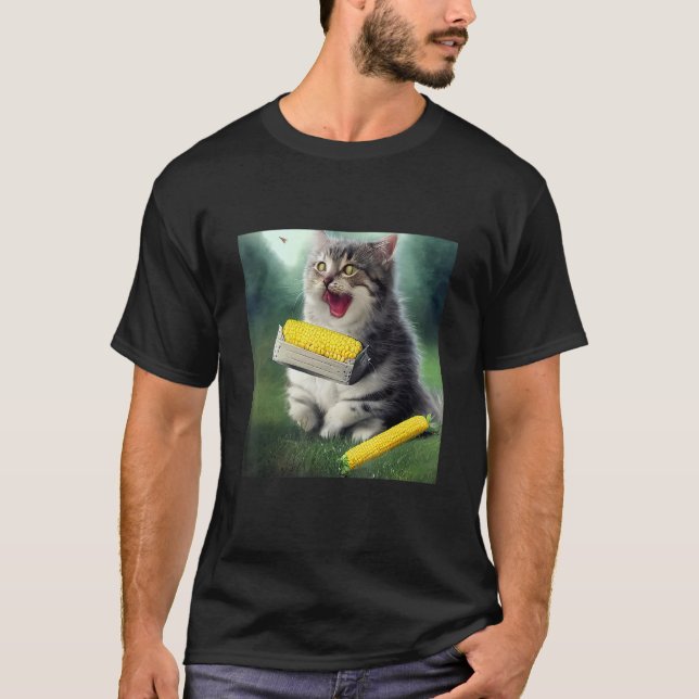 Camiseta Gato gitano comiendo una mazorca de maíz estilo re (Anverso)