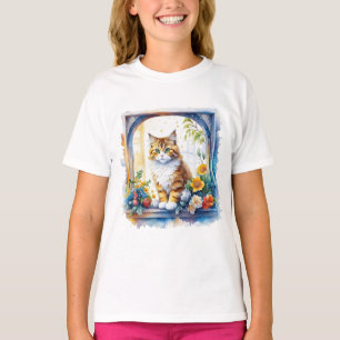 Camiseta Gato gitano en la ventana de flores