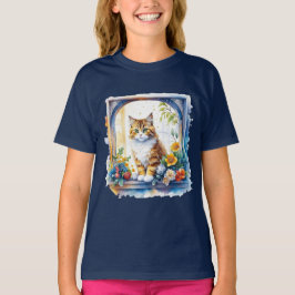 Camiseta Gato gitano en la ventana de flores