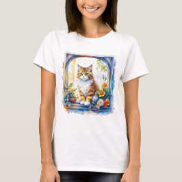 Camiseta Gato gitano en la ventana de flores