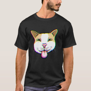 Camiseta Gato Glitch Lengua Fuera Arte Divertido Meme Tripp
