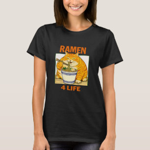 Camiseta Gato gordo comiendo fideos Ramen 4 Life Gato japon