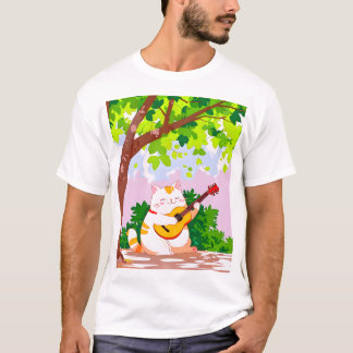 Camiseta Gato Gordo Tocando la Guitarra