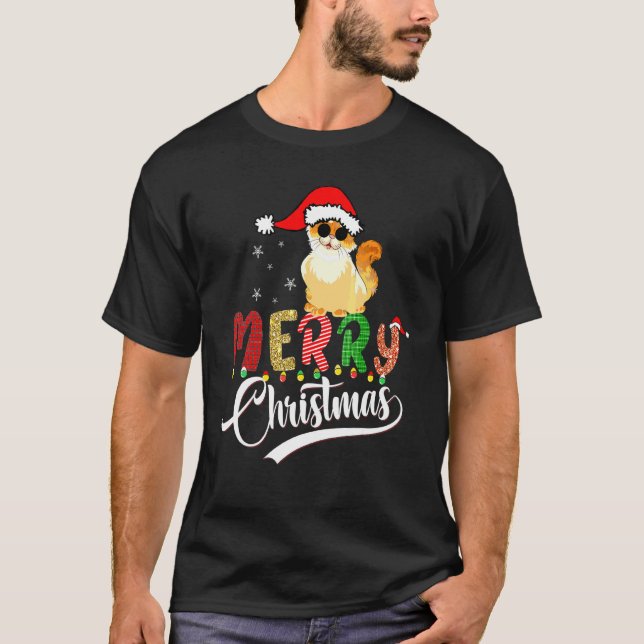 Camiseta Gato Gorro de Navidad Luces de Navidad Gato Lindo  (Anverso)