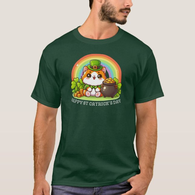 Camiseta Gato gracioso afortunado irlandés feliz día de los (Anverso)