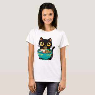 Camiseta Gato gracioso comiendo carne de gato japonés Ramen