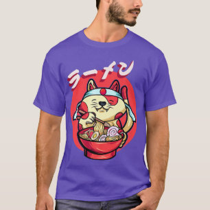 Camiseta Gato gracioso comiendo Ramen lindo Kitten japonés 