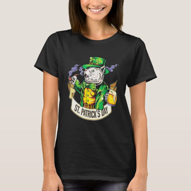 Camiseta Gato gracioso con cerveza feliz Día de San Patrici (Anverso)