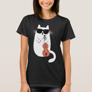 Camiseta Gato gracioso con gafas de sol jugando a violín