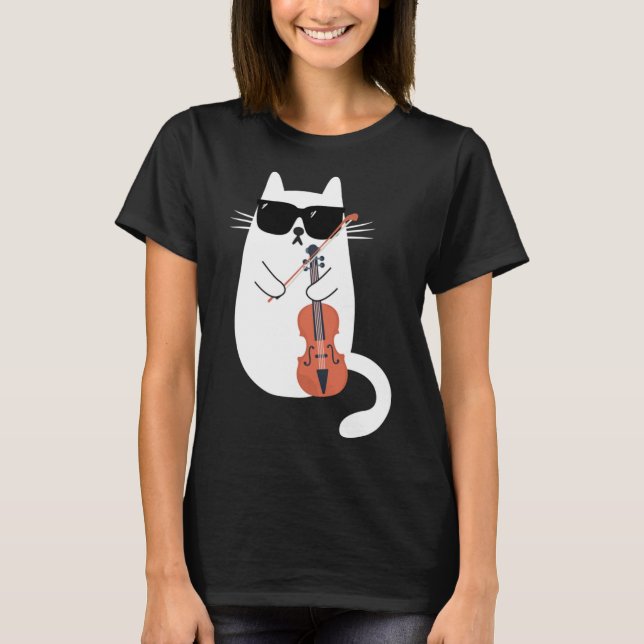 Camiseta Gato gracioso con gafas de sol jugando a violín (Anverso)