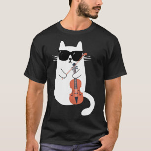 Camiseta Gato gracioso con gafas de sol jugando a violín
