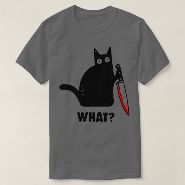 Camiseta Gato gracioso con un cuchillo QUÉ (Diseño del anverso)